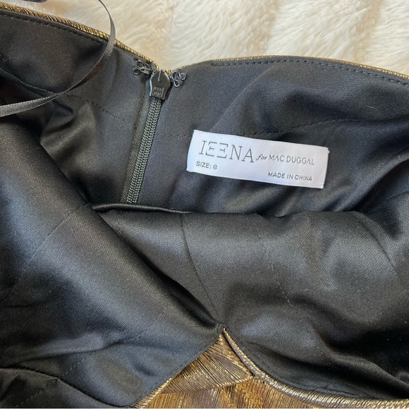 IEENA FOR MAC DUGGAL bronze shimmer metallic faux wrap cocktail dress - Picture 7 of 10